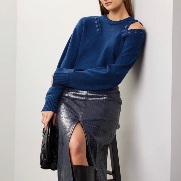 Marissa Webb Collective Sweaters - Marissa Webb Collective Button Detail Crewneck‎ Sweater Blue Knit Pullover M